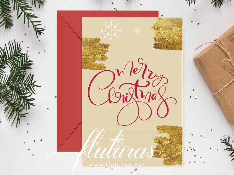 Felicitare Craciun corporate -Merry Christmas Gold Felicitari Fluturas   